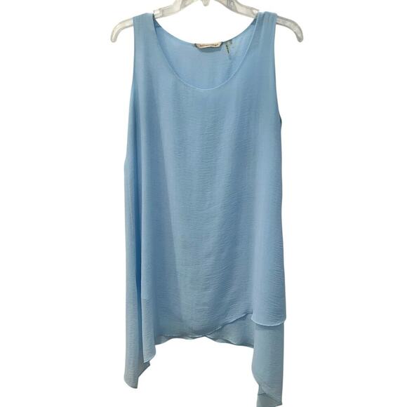 Soft Surroundings Sheer Overlay Dress Light Blue Asymmetrical Hem Sleeveless Sm - Picture 1 of 7